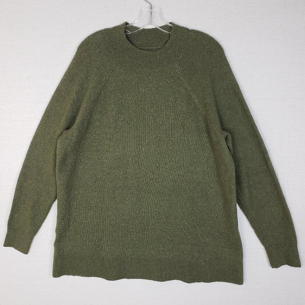 Loft PLUS Merino Wool Blend Sweater Soft Knit Moss Green size 14 Funnel Neck